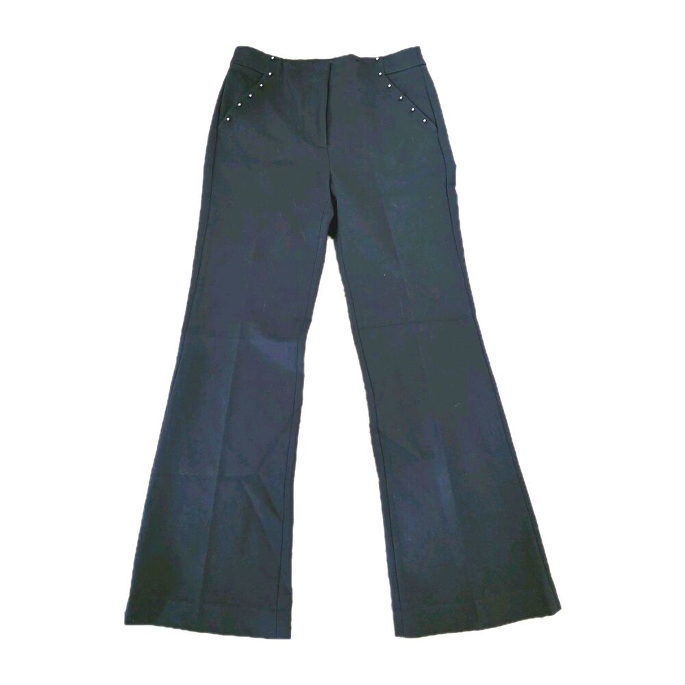WHBM White House Black Market Black Sailor Style Studded Slim Flare Pants Sz 8